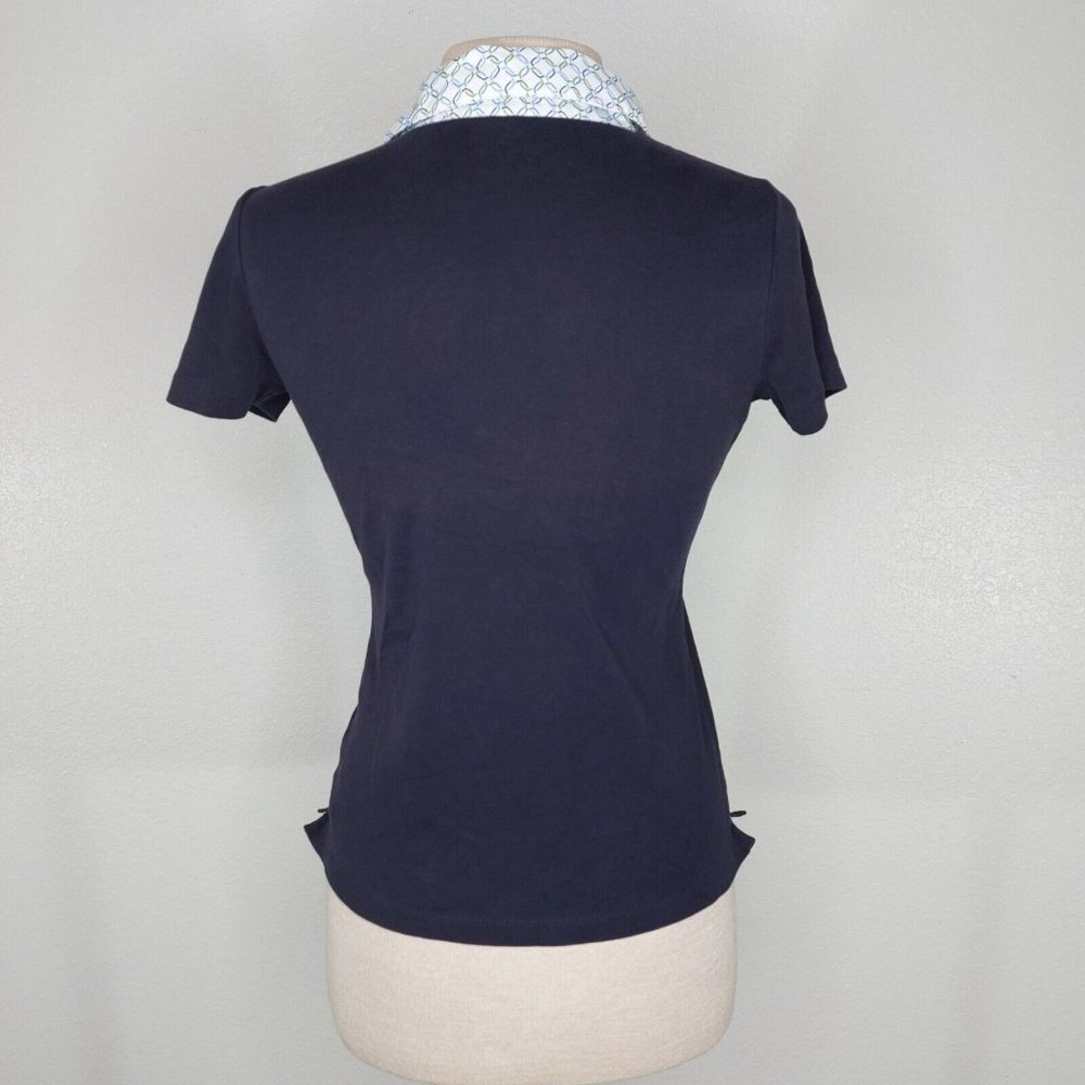 Lands End Womens XS Petite Polo Shirt Short Sleeve Navy Print Collar - Picture 5 of 12